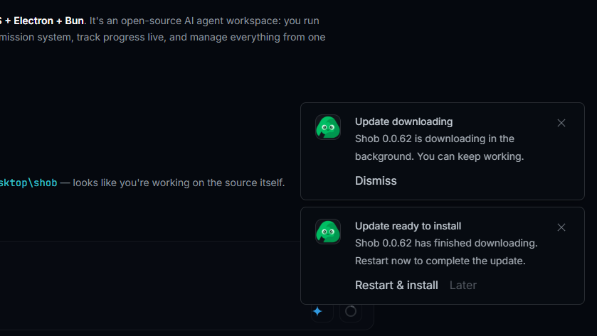 Update ready to install notification in Shob AI